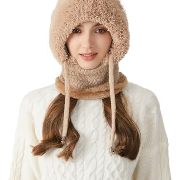 Fleece Lined Balaclava Knit Hat Scarf Mask One-Piece Winter Warm Cap main image 7